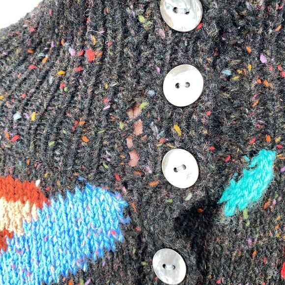 WARM & WONDERFUL Cardigan S Wool Hand Knit Speckled Button Up Black VTG England - Picture 9 of 16